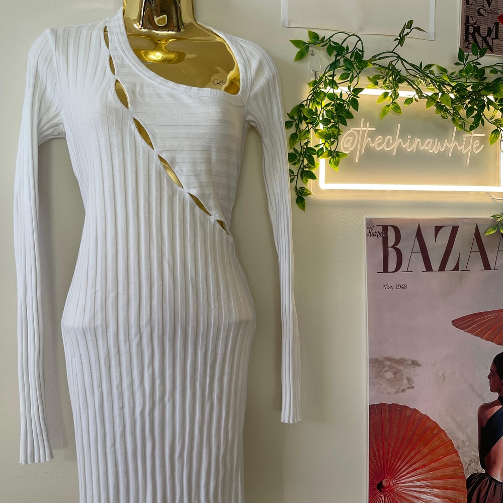 Cotton Citizen Long Sleeve Cut Out Dress (WHITE)